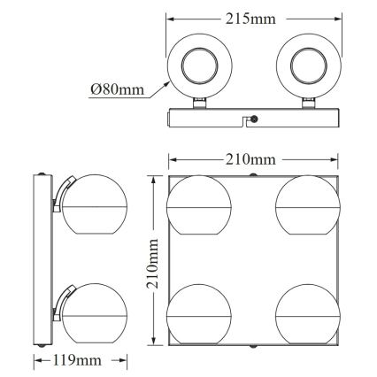 Osram - SPOT SPHERAL 4xGU10/6W/230V fekete spotlámpa