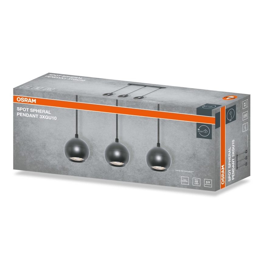 Osram - SPOT SPHERAL kábeles függőlámpa 3xGU10/6W/230V fekete