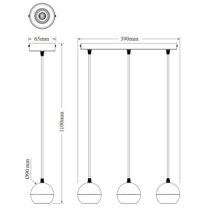 Osram - SPOT SPHERAL kábeles függőlámpa 3xGU10/6W/230V fekete