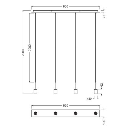 Osram - Tápkábel NEEDLE PENDANT 4xE27/25W/230V antracitszürke