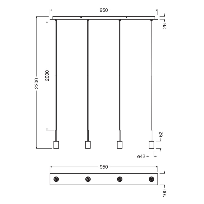 Osram - Tápkábel NEEDLE PENDANT 4xE27/25W/230V antracitszürke