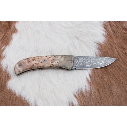 Összecsukható damaszkuszi kés 8,5 cm hársfa