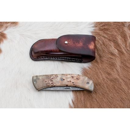 Összecsukható damaszkuszi kés 8,5 cm hársfa