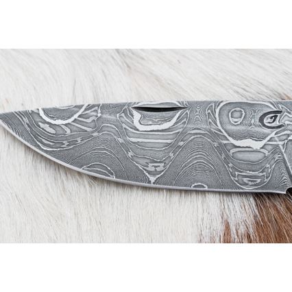 Összecsukható damaszkuszi kés 8,5 cm hársfa