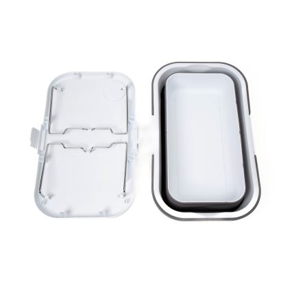 Összecsukható kemping piknikkosár fedéllel 2in1 fehér/szürke