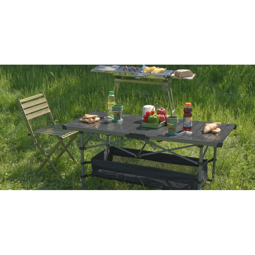 Összecsukható kempingasztal 123x55cm antracit