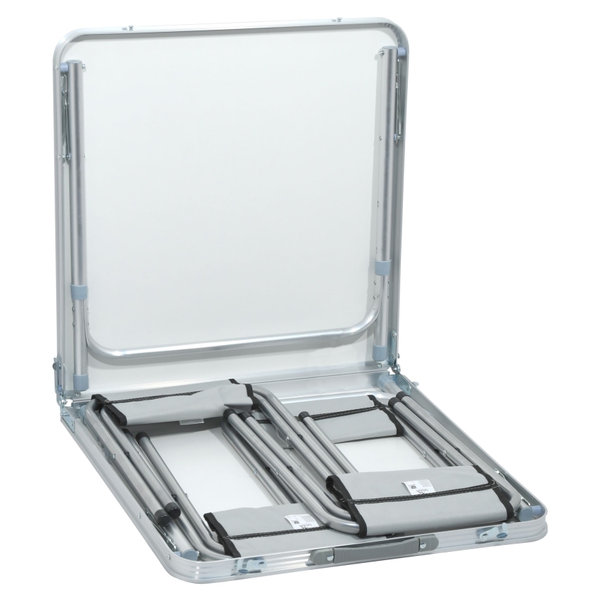 Összecsukható kempingasztal + 4x szék fehér/matt króm