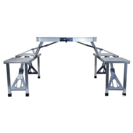 Összecsukható kempingasztal székekkel fehér/matt króm