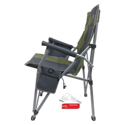 Összecsukható kempingszék fűtéssel 11/5V zöld/szürke