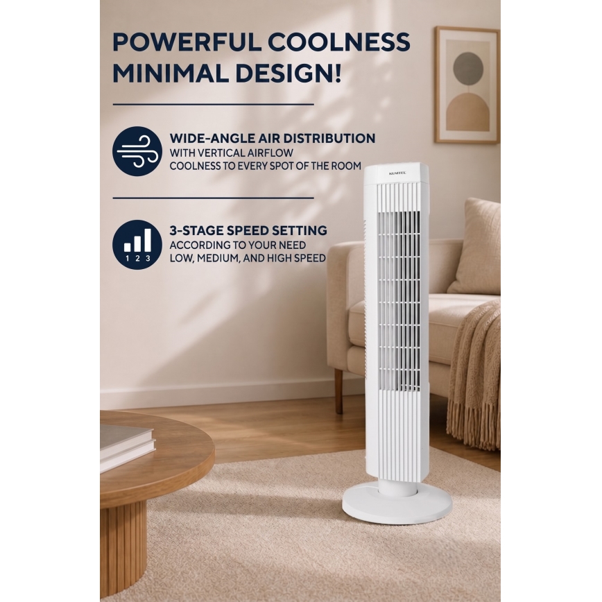 Oszlopventilátor 50W/230V, fehér