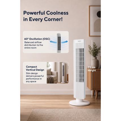 Oszlopventilátor 50W/230V, fehér