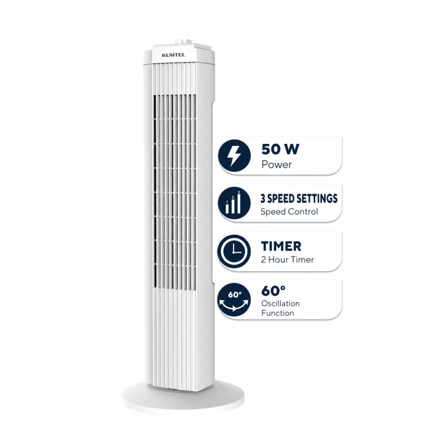 Oszlopventilátor 50W/230V, fehér