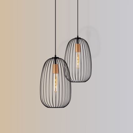 OVELLA kábeles függeszték 1xE27/15W/230V, átm. 25 cm, fekete/fenyő