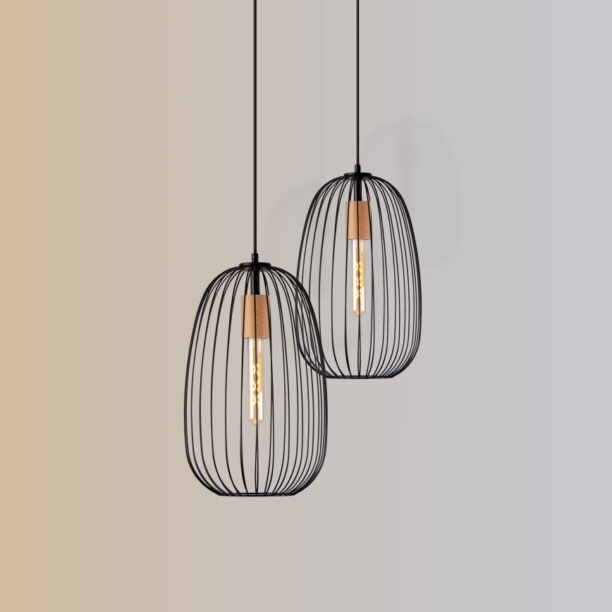 OVELLA kábeles függeszték 1xE27/15W/230V, átm. 25 cm, fekete/fenyő