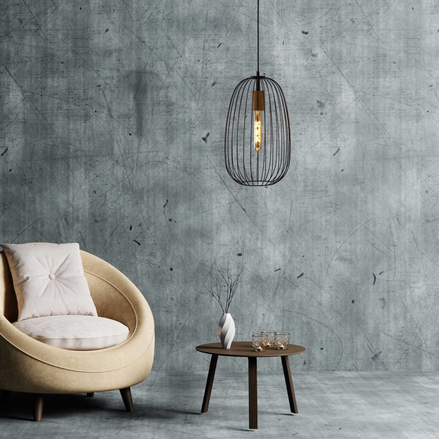 OVELLA kábeles függeszték 1xE27/15W/230V, átm. 25 cm, fekete/fenyő