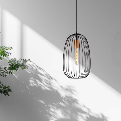 OVELLA kábeles függeszték 1xE27/15W/230V, átm. 25 cm, fekete/fenyő