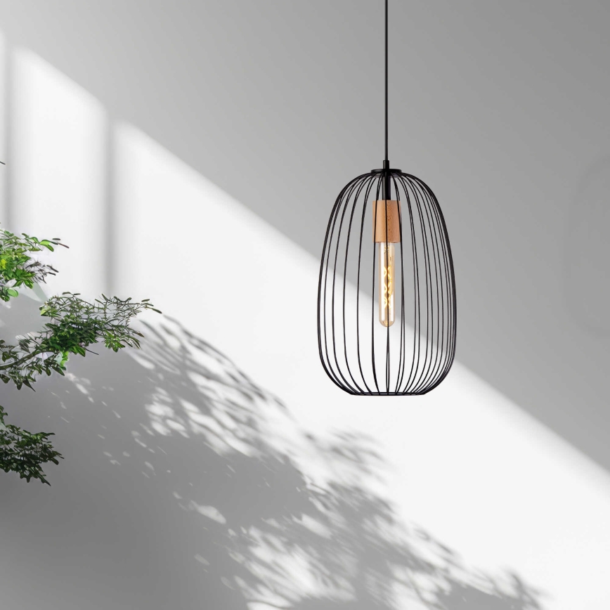 OVELLA kábeles függeszték 1xE27/15W/230V, átm. 25 cm, fekete/fenyő