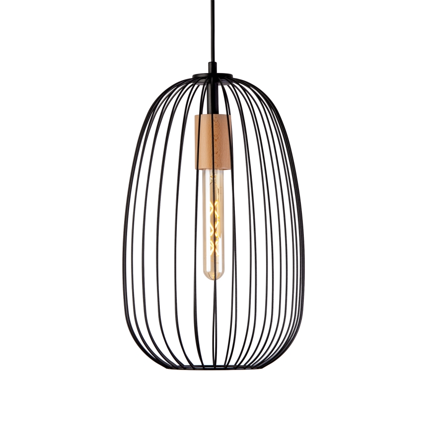 OVELLA kábeles függeszték 1xE27/15W/230V, átm. 25 cm, fekete/fenyő