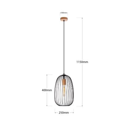 OVELLA kábeles függeszték 1xE27/15W/230V, átm. 25 cm, fekete/fenyő