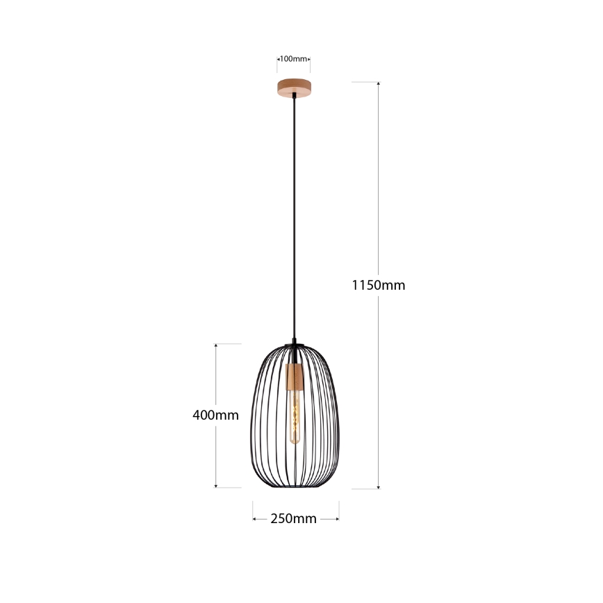 OVELLA kábeles függeszték 1xE27/15W/230V, átm. 25 cm, fekete/fenyő