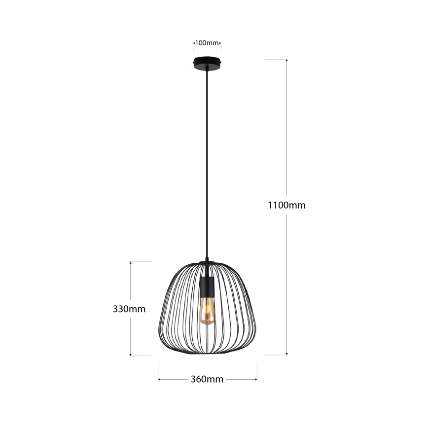 OVELLA kábeles függeszték 1xE27/15W/230V, átmérő 36 cm, fekete