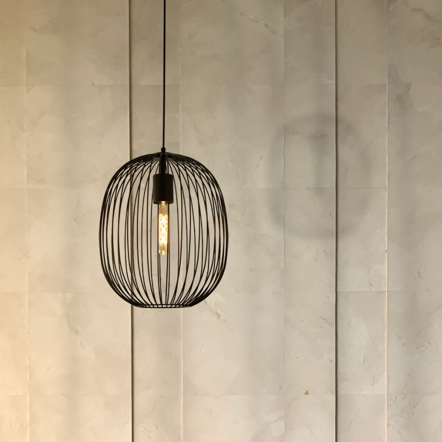 OVELLA kábellel függesztett csillár 1xE27/15W/230V, Ø 34 cm, fekete