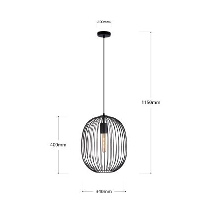 OVELLA kábellel függesztett csillár 1xE27/15W/230V, Ø 34 cm, fekete