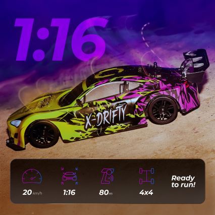 Overmax - RC drift autó távirányítós X-DRIFT 1000 mAh sárga/lila