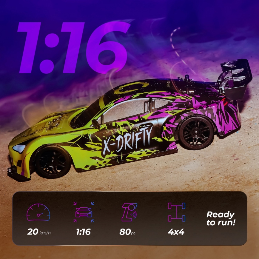 Overmax - RC drift autó távirányítós X-DRIFT 1000 mAh sárga/lila