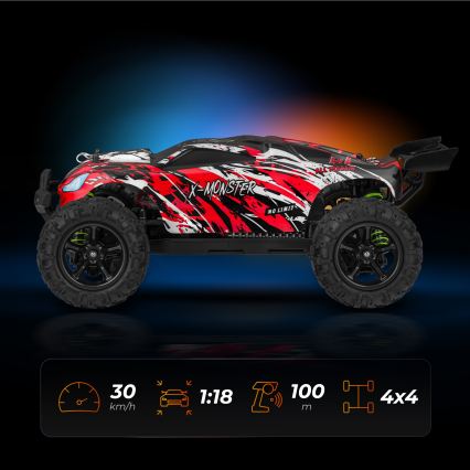 Overmax - X-MONSTER 3.5 távirányítós RC autó, 1700 mAh, fekete/piros/zöld