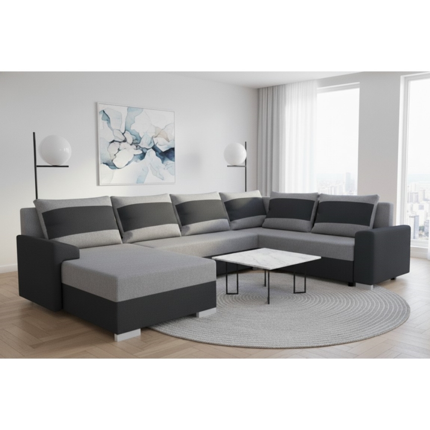 OXFORD kárpitozott, univerzális U-alakú kihúzható ülőgarnitúra, fekete/szürke