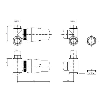 P.M.H. INTER-RC - Jobb oldali INTER termosztatikus fejjel ellátott radiátorszelep, fényes króm