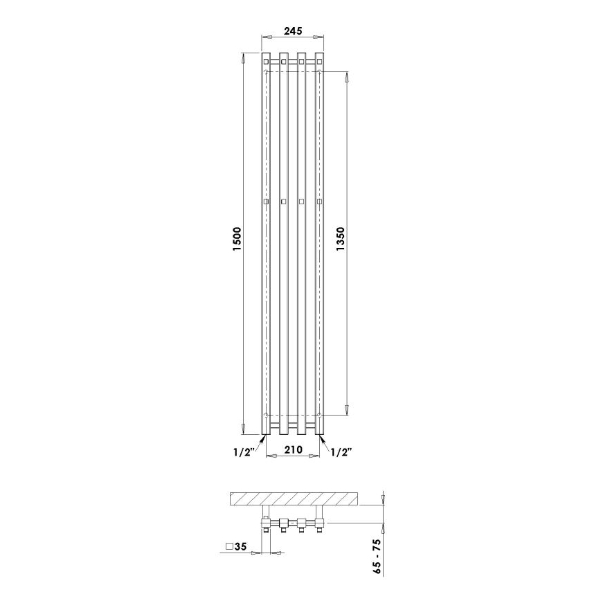 P.M.H. P2W/4 - Fürdőszobai törölközőszárító radiátor PLUTO 406 W 150 cm fehér