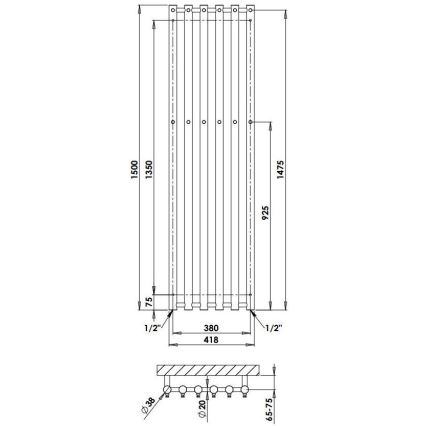P.M.H. R2W/6 - Fürdőszobai létraradiátor ROSENDAL 525W 150 cm fehér