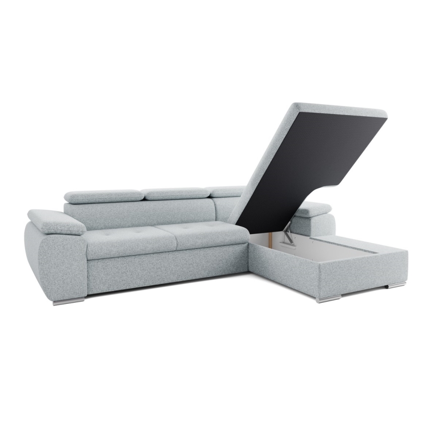 PADUA ággyá alakítható L-alakú, jobb oldali sarokülőgarnitúra tárolóval, szürke