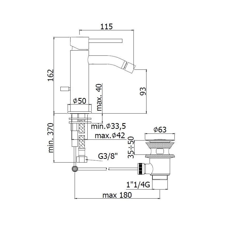 Paffoni - Bidé csaptelep + leeresztő szelep LIGHT, szálcsiszolt arany