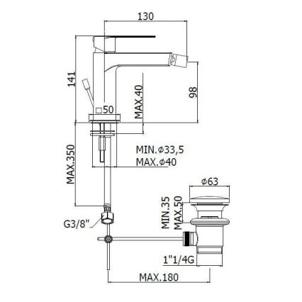 Paffoni - Bidé csaptelep + leeresztő szelep TANGO nemesacél