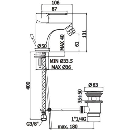 Paffoni - Bidé csaptelep + leeresztőgarnitúra RED fényes króm