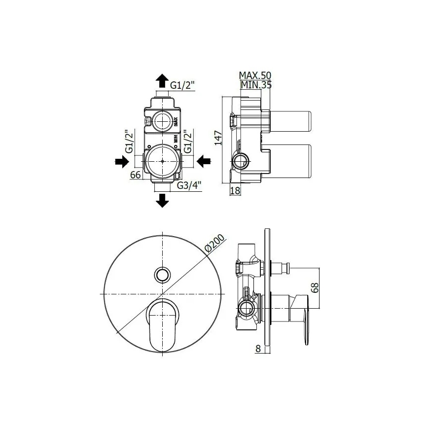 Paffoni - CANDY beépíthető kádcsaptelep, fényes króm