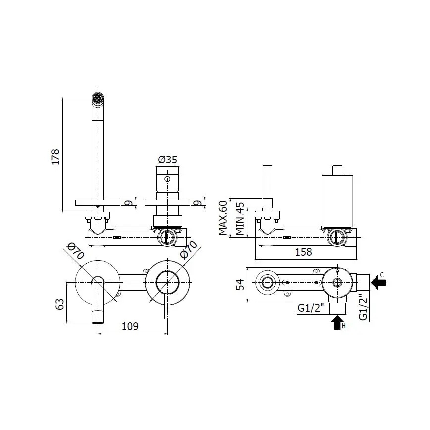 Paffoni - Falba építhető mosdócsaptelep LIGHT arany