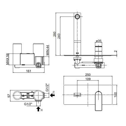 Paffoni - Falba építhető mosdócsaptelep TANGO fényes króm
