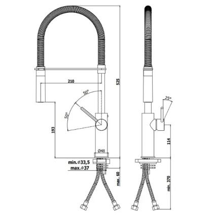 Paffoni - Kihúzható zuhanyfejes mosogató csaptelep LIGHT 52,5 cm fényes króm