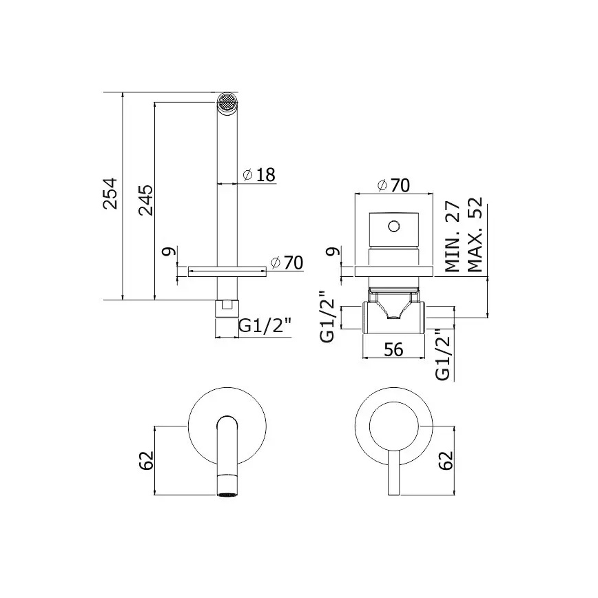 Paffoni - LIGHT mosdócsap beépített (falon belüli) szereléshez, fényes króm
