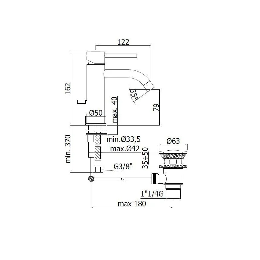 Paffoni - LIGHT mosdócsaptelep + leeresztő szelep, fényes króm