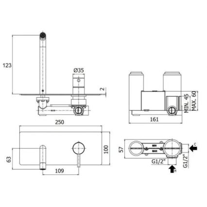 Paffoni - LIGHT mosdócsaptelep rejtett beépítéshez, arany