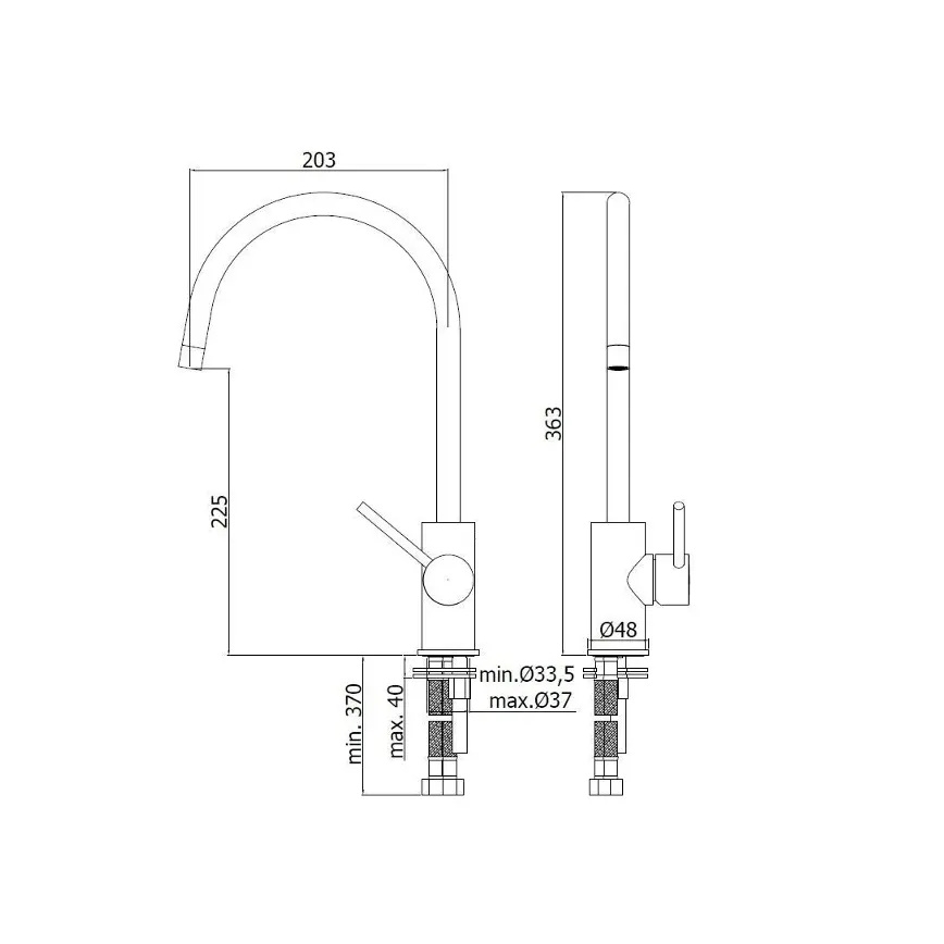 Paffoni - LIGHT mosogató csaptelep 36,3 cm fényes króm