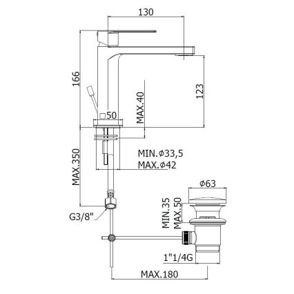 Paffoni - Mosdócsaptelep + leeresztő TANGO rozsdamentes acél