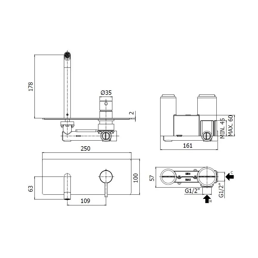 Paffoni - Mosdócsaptelep rejtett beépítéshez LIGHT, fényes króm