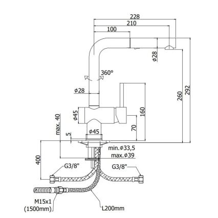 Paffoni - Mosogató csaptelep kihúzható zuhanyfejjel LIGHT 29,2 cm fekete
