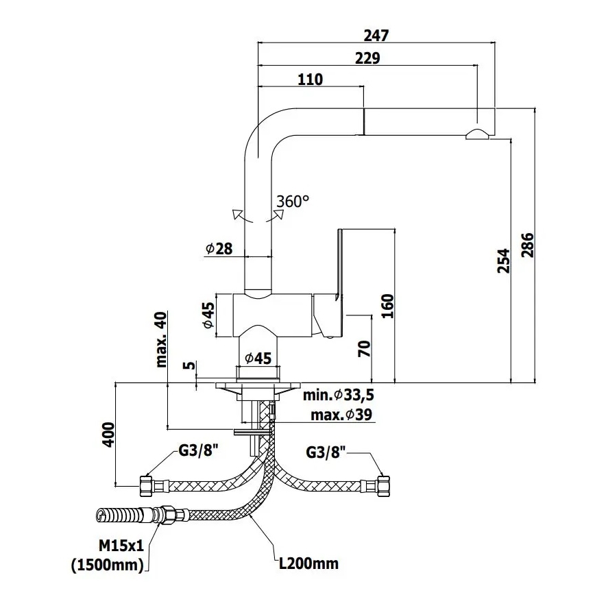 Paffoni - RINGO kihúzható kifolyófejes konyhai csaptelep, fekete